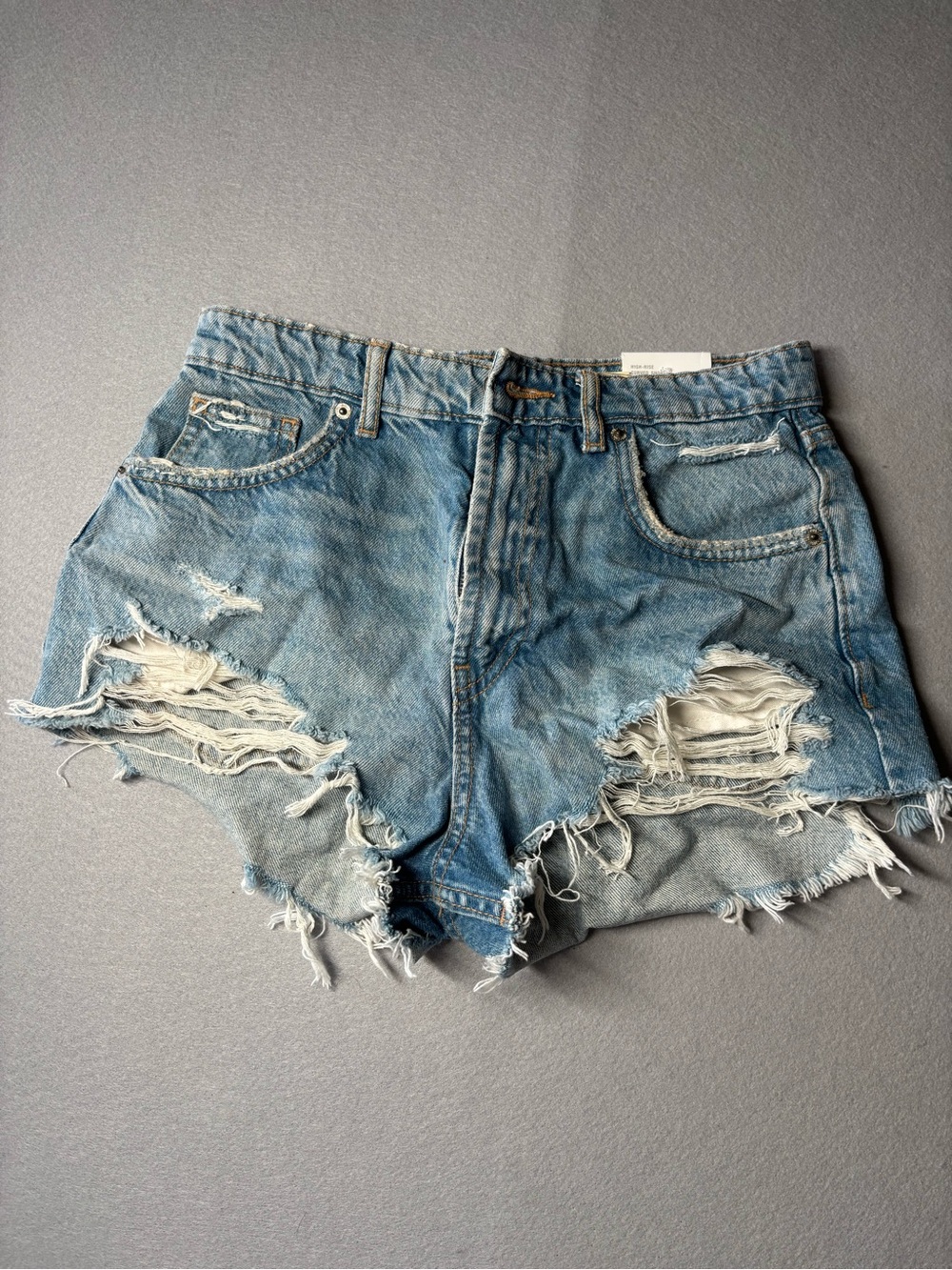 Zara Light Blue Distressed Denim Shorts